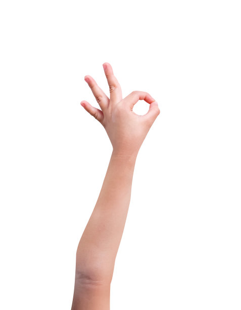 亚洲孩子的左手做好的手势孤立在白色背景，剪切路径图片下载