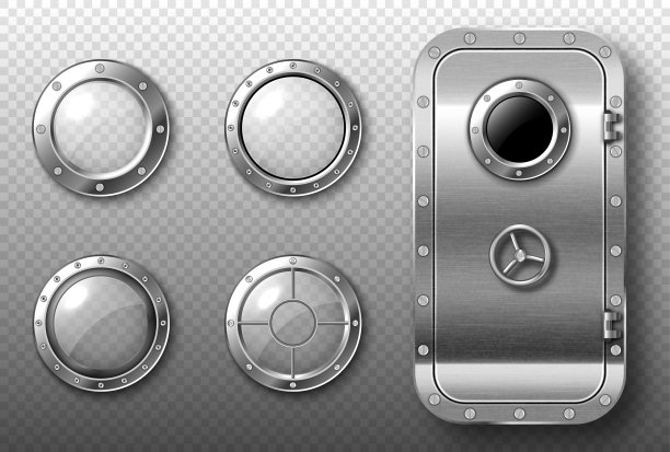 飞船或潜艇上的舷窗和金属门图片下载