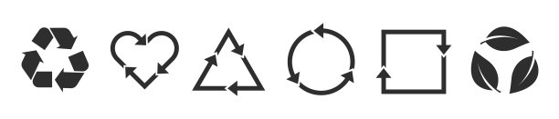 回收的图标集。箭、心、叶等生态循环符号。圆形的角。图片下载