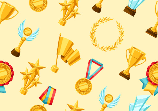 奖项和奖杯无缝图案。图片下载