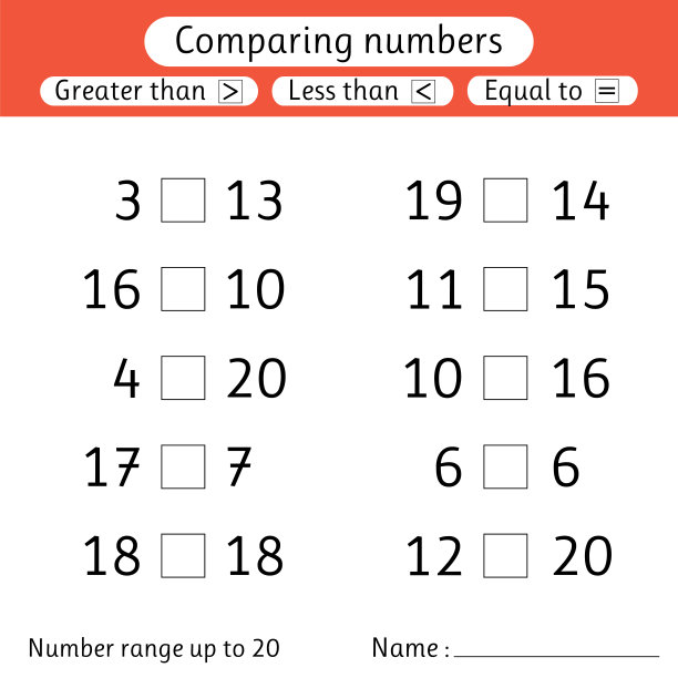 比较数字。小于，大于，等于。数量范围为20。幼儿园,小学。工作表对孩子图片下载
