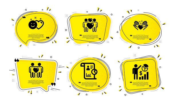 报告，微笑和朋友夫妇图标集。捧心，恩爱夫妻和Seo统计标志。向量图片下载