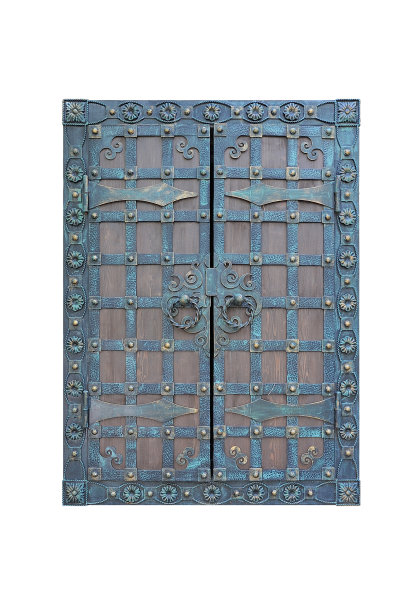 中世纪的铁制百叶窗在白色孤立的背景上图片下载