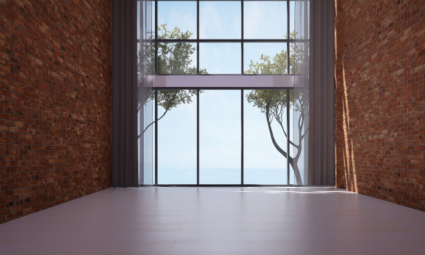 室内设计以空房、客厅和砖墙纹理为背景图片下载