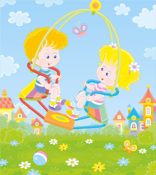 小孩子在操场上荡秋千图片下载