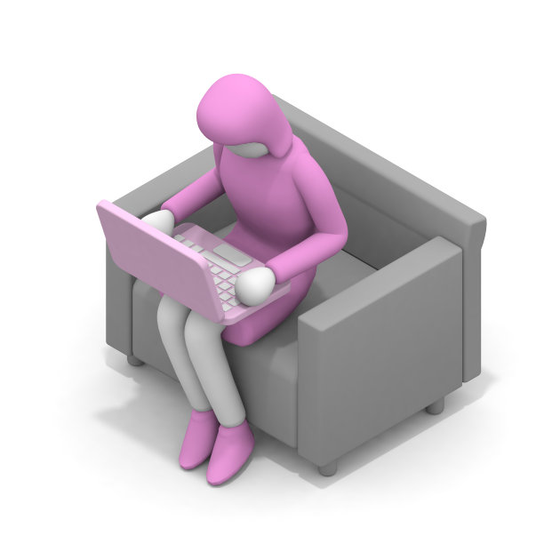 一个在沙发上工作的女人。悠闲地工作的人。远程工作的人。图片下载