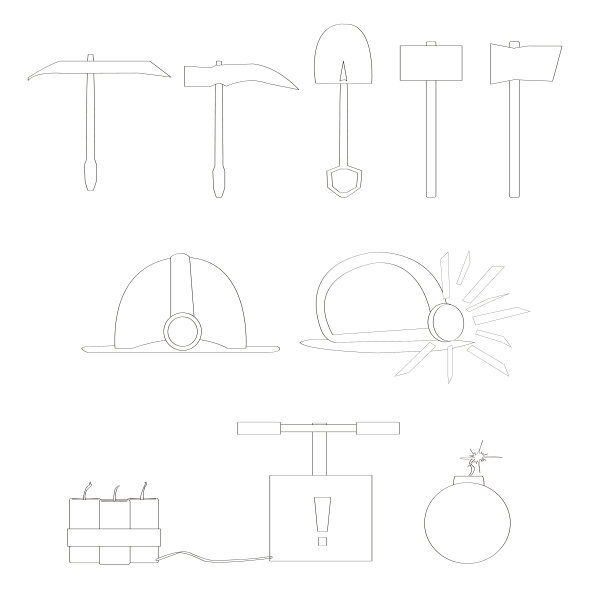 白色背景上的建筑工具的一组线性图标图片下载