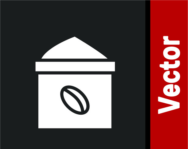 白色袋咖啡豆图标孤立在黑色图片下载