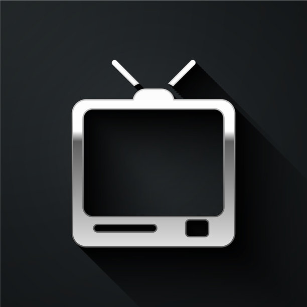 银色复古电视图标孤立在黑色背景图片下载