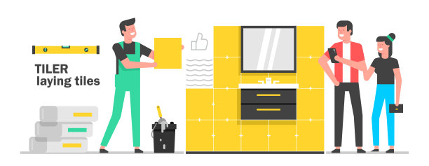 砖瓦匠铺设瓷砖图片下载