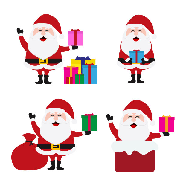 圣诞老人集合圣诞老人集合圣诞老人。圣诞快乐，矢量冬天的背景。一套可爱的卡通圣诞老人和圣诞鹿。矢量插图和图标图片下载