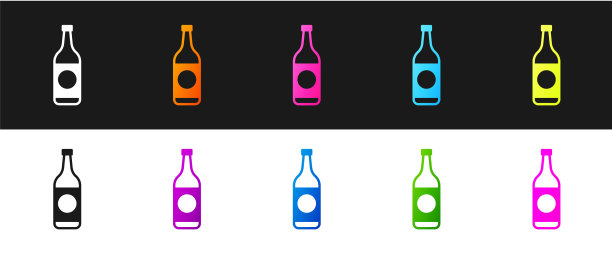 设置啤酒瓶图标隔离在黑色和白色图片下载