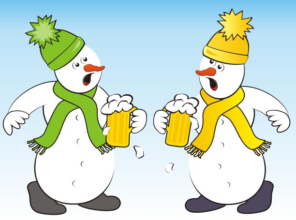 疯狂的雪人和啤酒，有趣的矢量插图图片下载