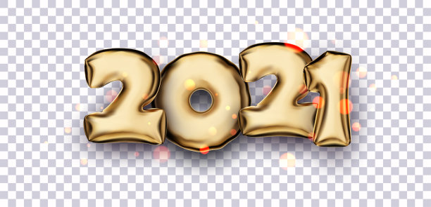 金箔2021气球标志上透明的背景。图片下载