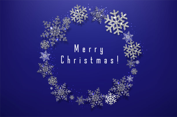 冬季雪花和圆圈边界矢量设计。奇特逼真的雪花贺卡图片下载