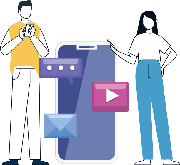 情侣和智能手机与社交媒体图标图片下载