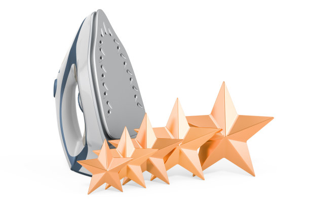 客户评价的蒸汽电熨斗，概念。3D渲染孤立的白色背景图片下载