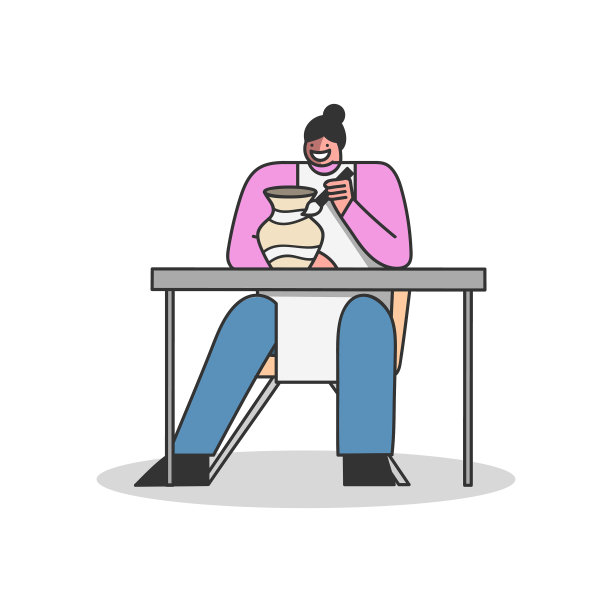 卡通女子在陶土花瓶中绘画图片下载