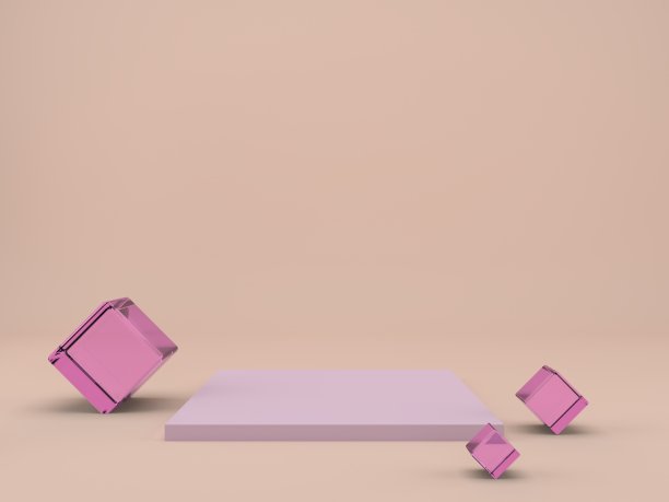 3d渲染工作室与几何形状，讲台在地板上。产品展示平台，模拟背景。图片下载