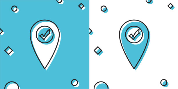 黑色地图指针与复选标记图标隔离图片下载