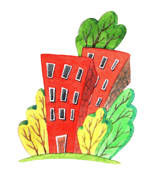 不同颜色的房子，水彩画(3)图片下载