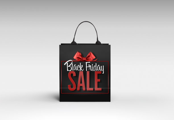 黑色星期五购物概念:黑色购物袋浅灰色背景。3d渲染图片下载