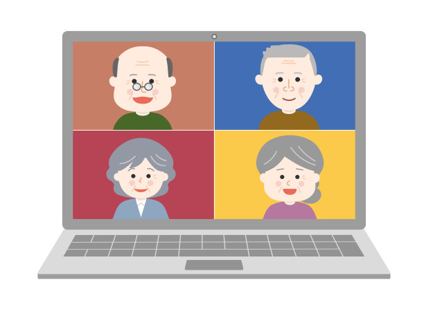 在笔记本电脑上开一个在线派对。矢量插图孤立在白色背景。图片下载