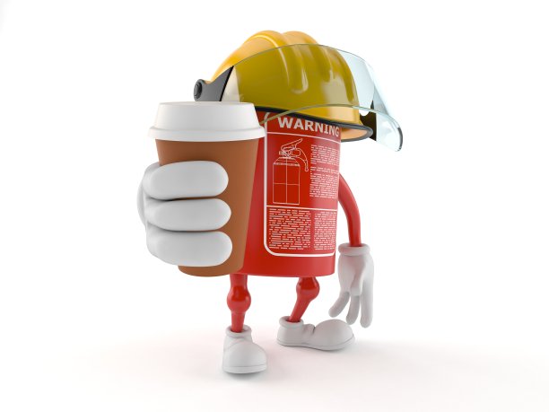 灭火器人物手持咖啡杯图片下载