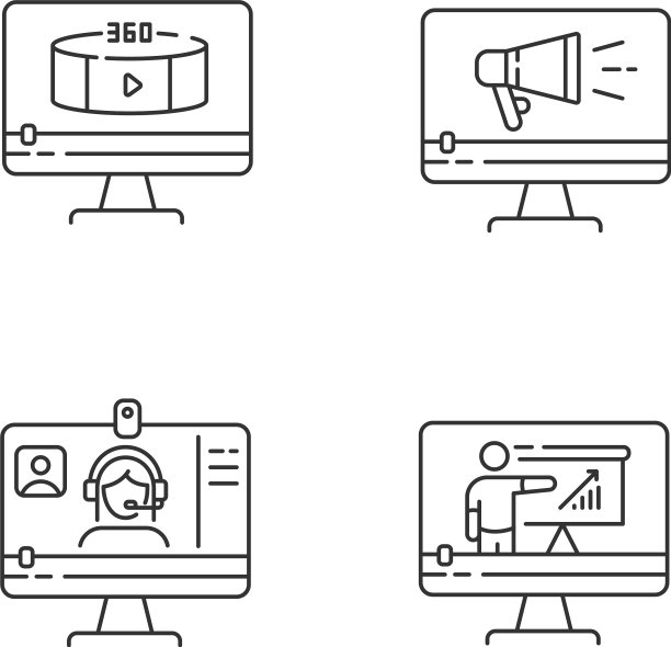 互联网视频像素完美的线性图标集图片下载