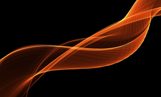 抽象的橙色波浪在黑色的背景图片下载