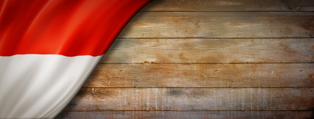 摩纳哥国旗上的复古木墙横幅图片下载