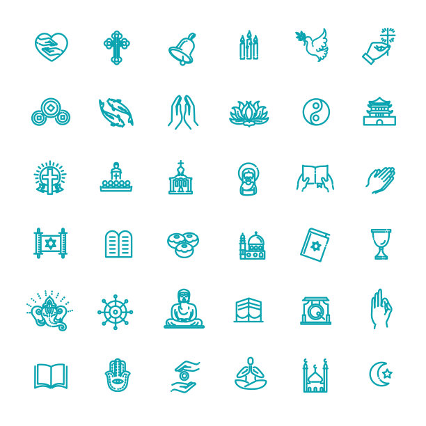 矢量宗教图标设置瘦风格。向量图片下载