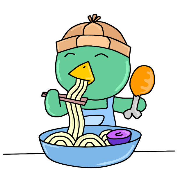 可爱的卡通吃面条和炸鸡图片下载