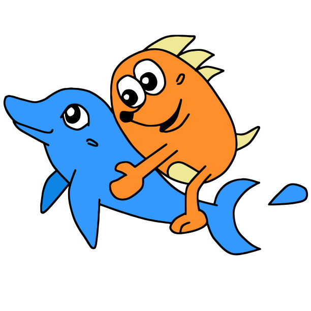 可爱的小动物抱着海豚游泳图片下载