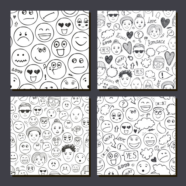 向量集各种面孔，人，人类情感无缝模式。涂鸦，手绘背景。男人、女人。图片下载