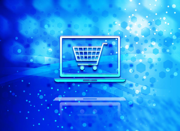 网上购物车笔记本电脑图标抽象浅青蓝六角形图案背景图片下载