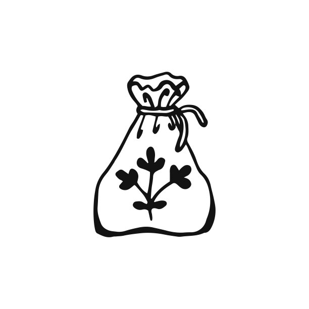 矢量大纲插图女巫干药草袋制作魔法，烹饪药剂，简单的涂鸦手绘图像，黑色和白色的万圣节节日庆祝图片下载