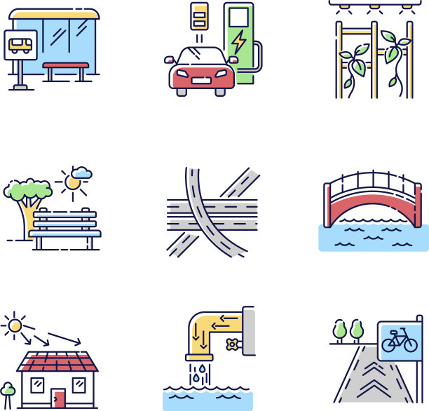 城市结构RGB颜色图标集图片下载