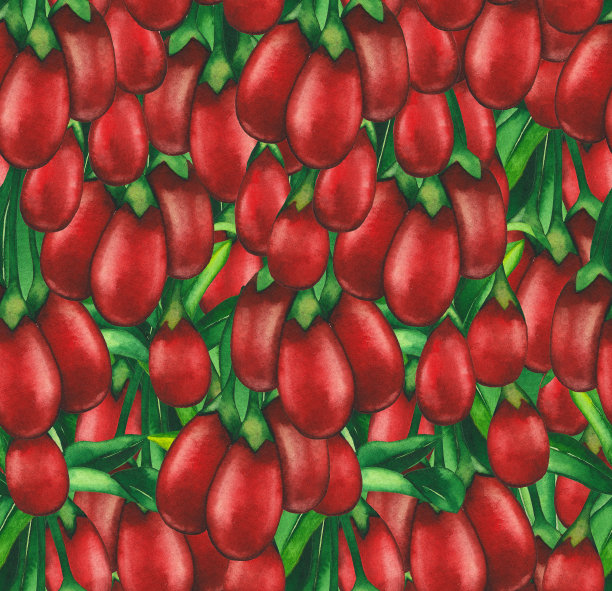 无缝图案的水彩枸杞浆果和叶子。图片下载