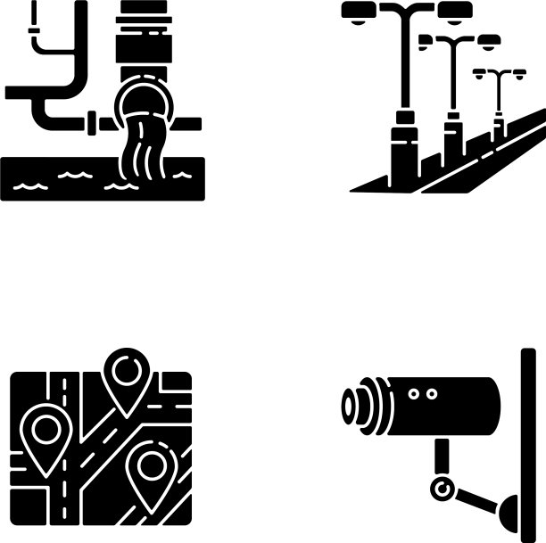 城市规则黑色象形文字图标设置在白色图片下载