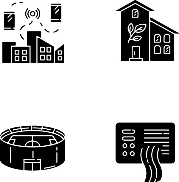 城市建筑黑色象形文字图标设置在白色图片下载