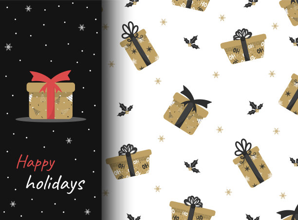无缝模式与圣诞礼物在金色和深色的阴影。图片下载