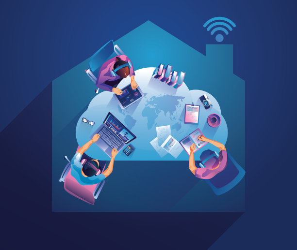 在家里用笔记本电脑工作的年轻人，男人和女人自由职业者。人在家远程办公商人在家远程办公，居家办公，矢量插图图片下载