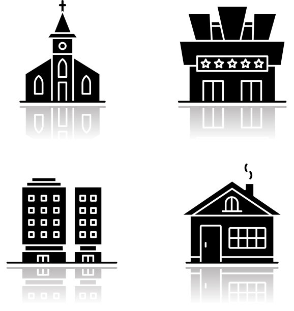 城市建筑投影黑色字形图标集图片下载