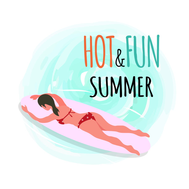炎热和有趣的夏天标志，妇女游泳在船上图片下载