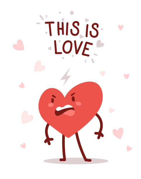 矢量红色愤怒的心字符与文本在白色的背景。浪漫扁平风格的情人节插画图片下载