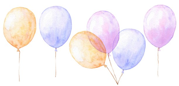 水彩气球设置孤立的白色背景。手绘插图。图片下载