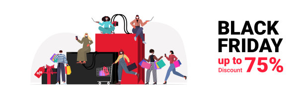 把戴口罩的人和购物袋的人混在一起挑选和购买衣服，黑色星期五的冠状病毒检疫图片下载