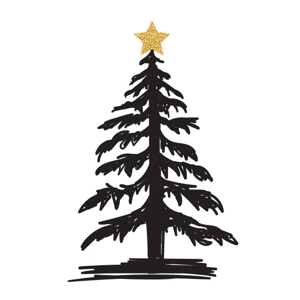 手绘素描松树剪影图片下载