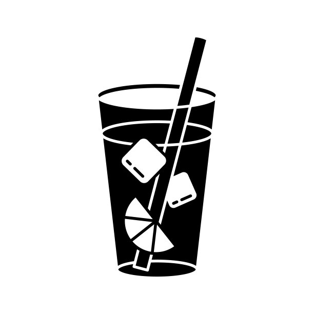 将一杯柠檬水加冰块、柠檬片和吸管。轮廓图标图片下载